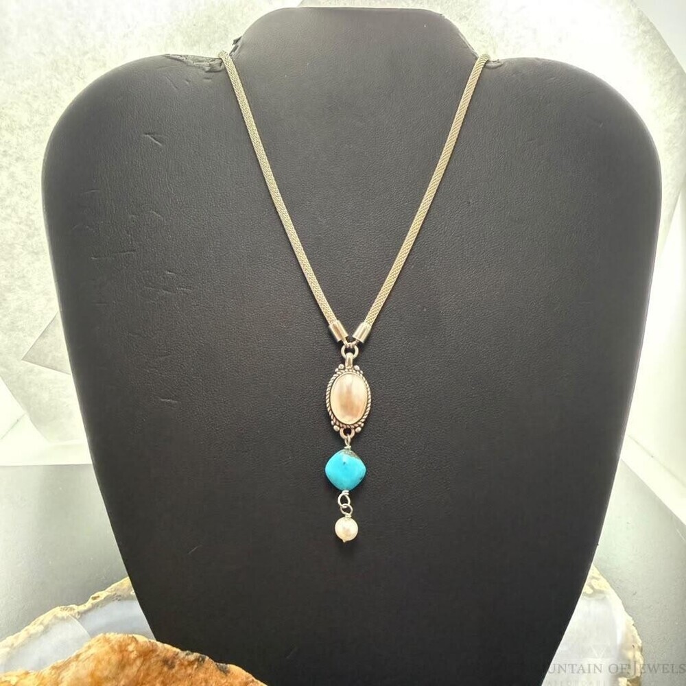 Carolyn Pollack Sterling Moonstone,Turquoise,Pearl 14"-18" Necklace For Women